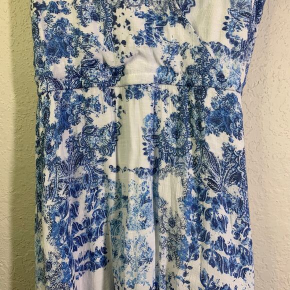 LANE BRYANT Dress 24 Vintage Fields Flutter Sleeve Faux Wrap Maxi Keyhole Lined - Picture 6 of 16